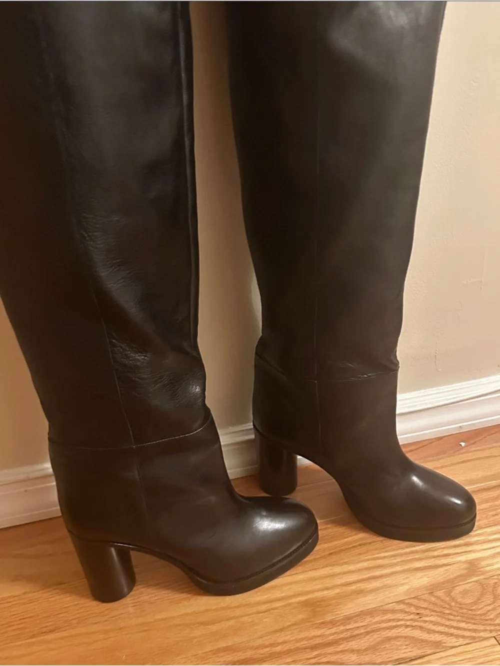 Isabel Marant Black Leather Over-The-Knee Block Heel Boots